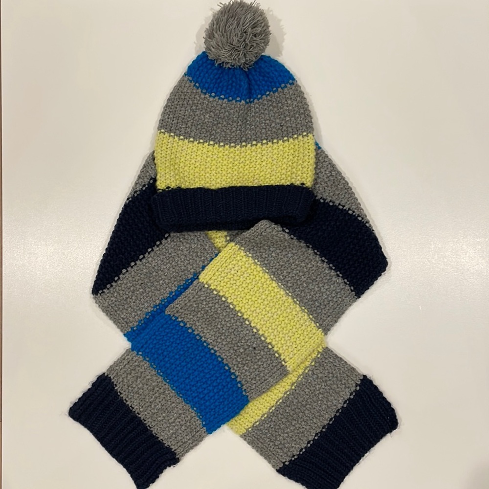 Mini Boden Youth Size 2-6 Striped Pom Beanie & Scarf Set